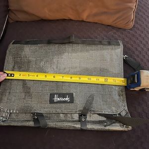 Harrods laptop bag black and white vinyl used long strap and top strap